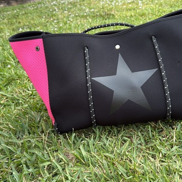 Stylish Pink and Black Tote Bag - Like New - Large Tote - Mini Pouch Included - Picture 2 of 4